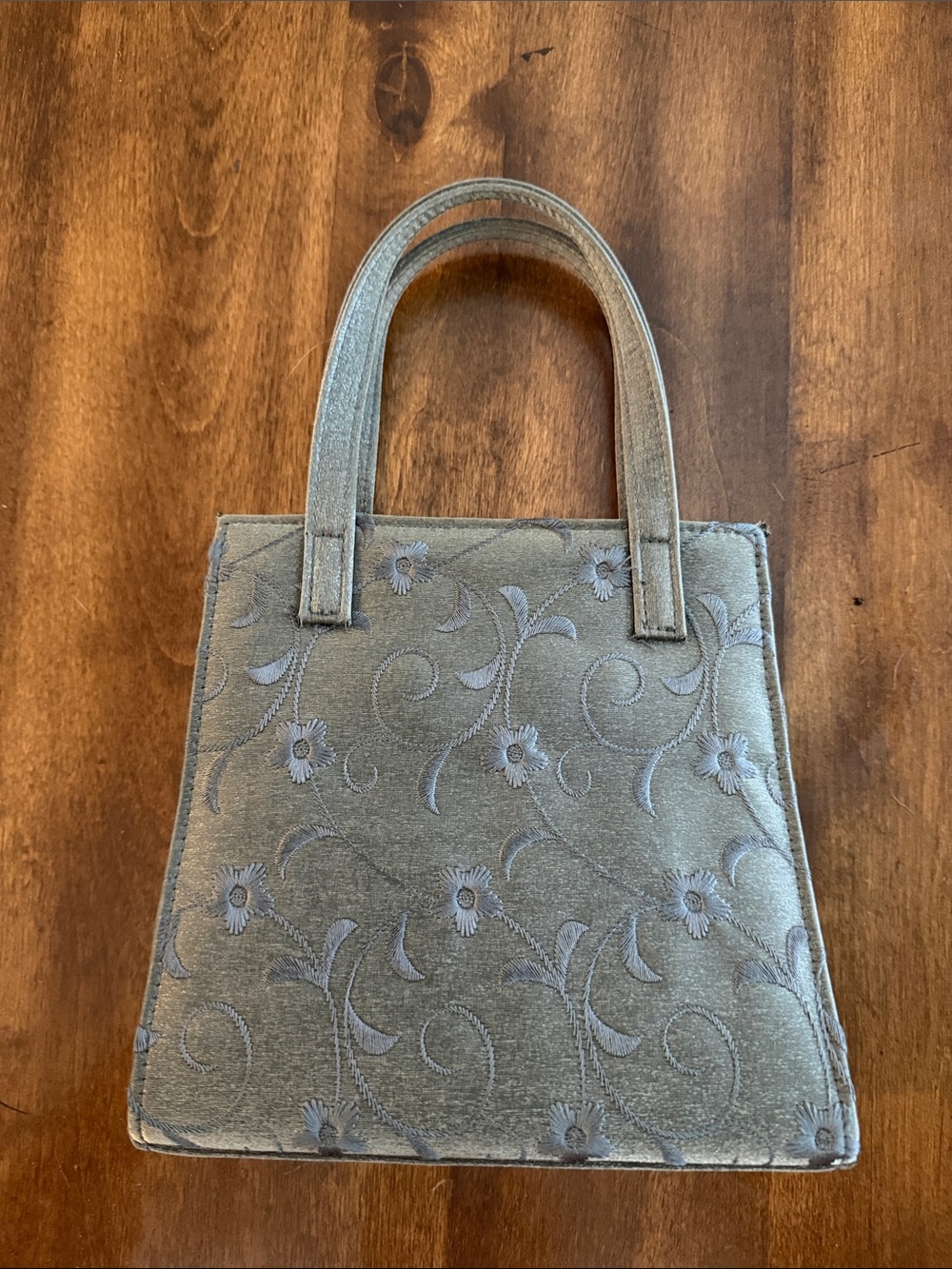 Gray Floral Embroidered Mini Handbag